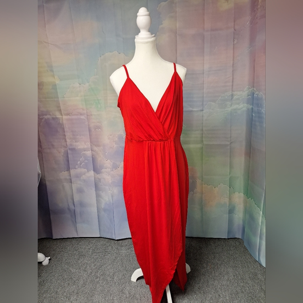 Red Sleeveless Wrap Maxi Dress